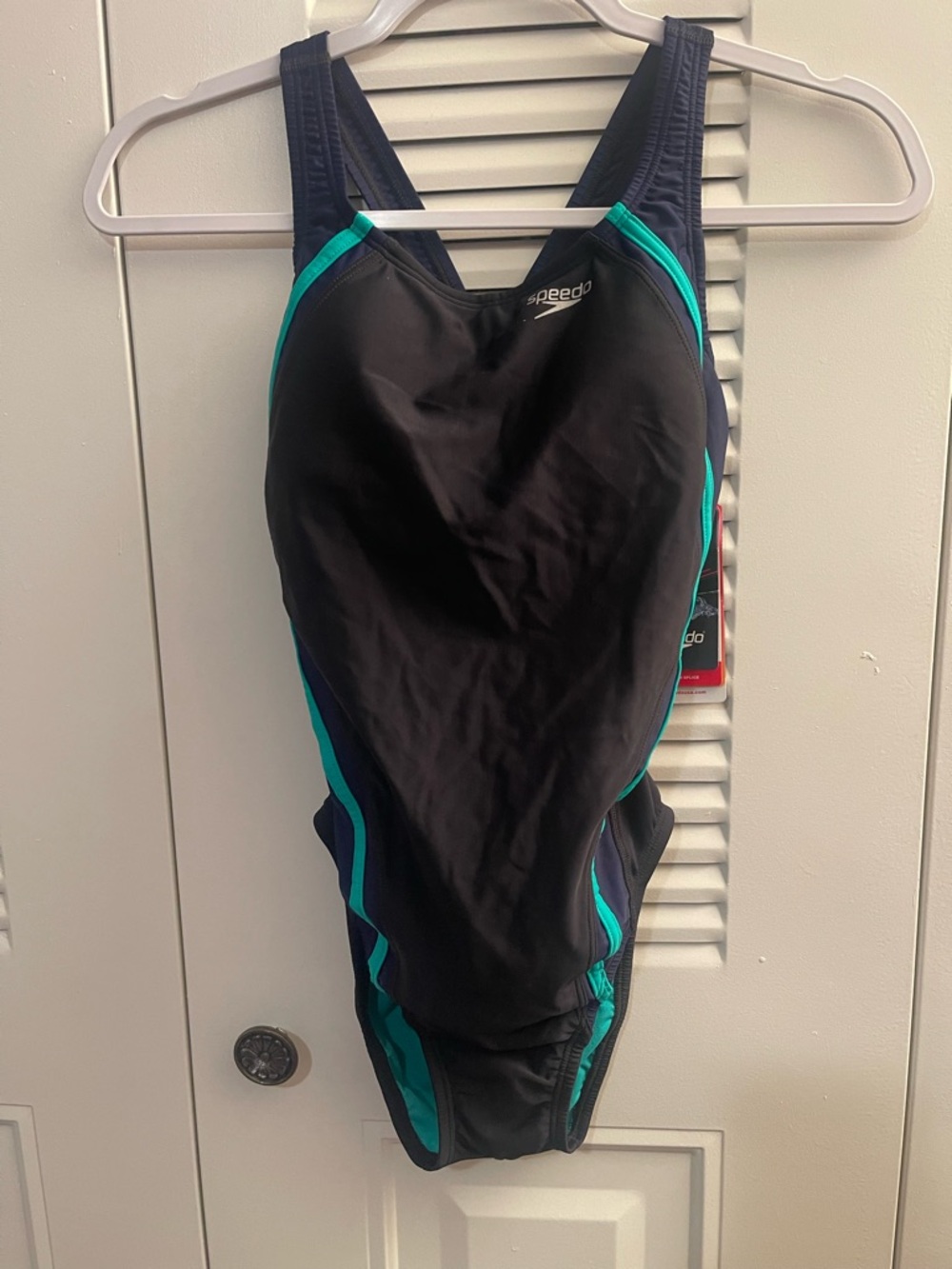 Speedo Black and Teal Trim Racerback One-Piece Swimsuit